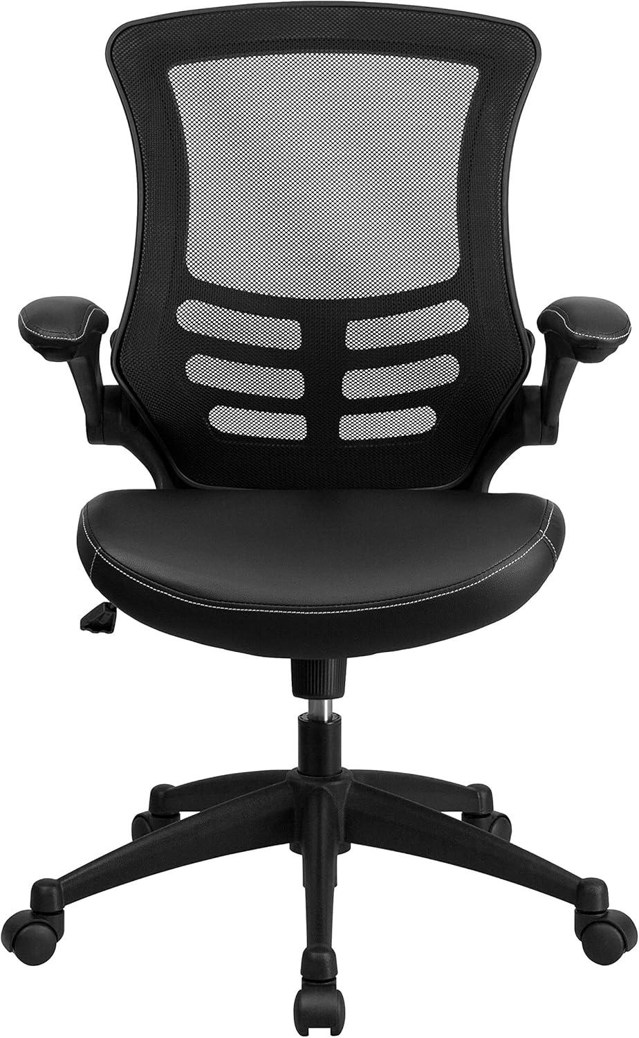 YZboomLife Mid-Back Black Mesh Swivel Ergonomic Task Office Chair with Flip-Up Arms