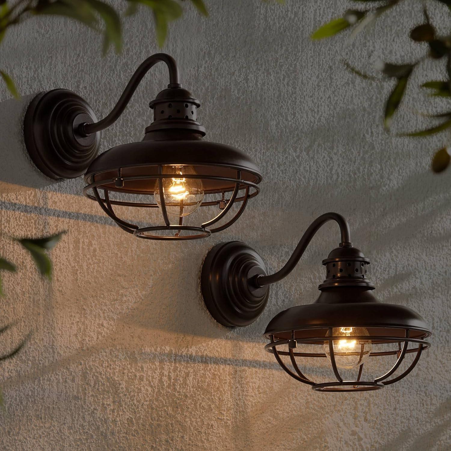 Franklin Iron Works Park Rustic Outdoor Barn Lights Fixtures Set of 2 Oil Rubbed Bronze 9" Open Cage for Post Exterior Light Barn Deck Post Light Yard