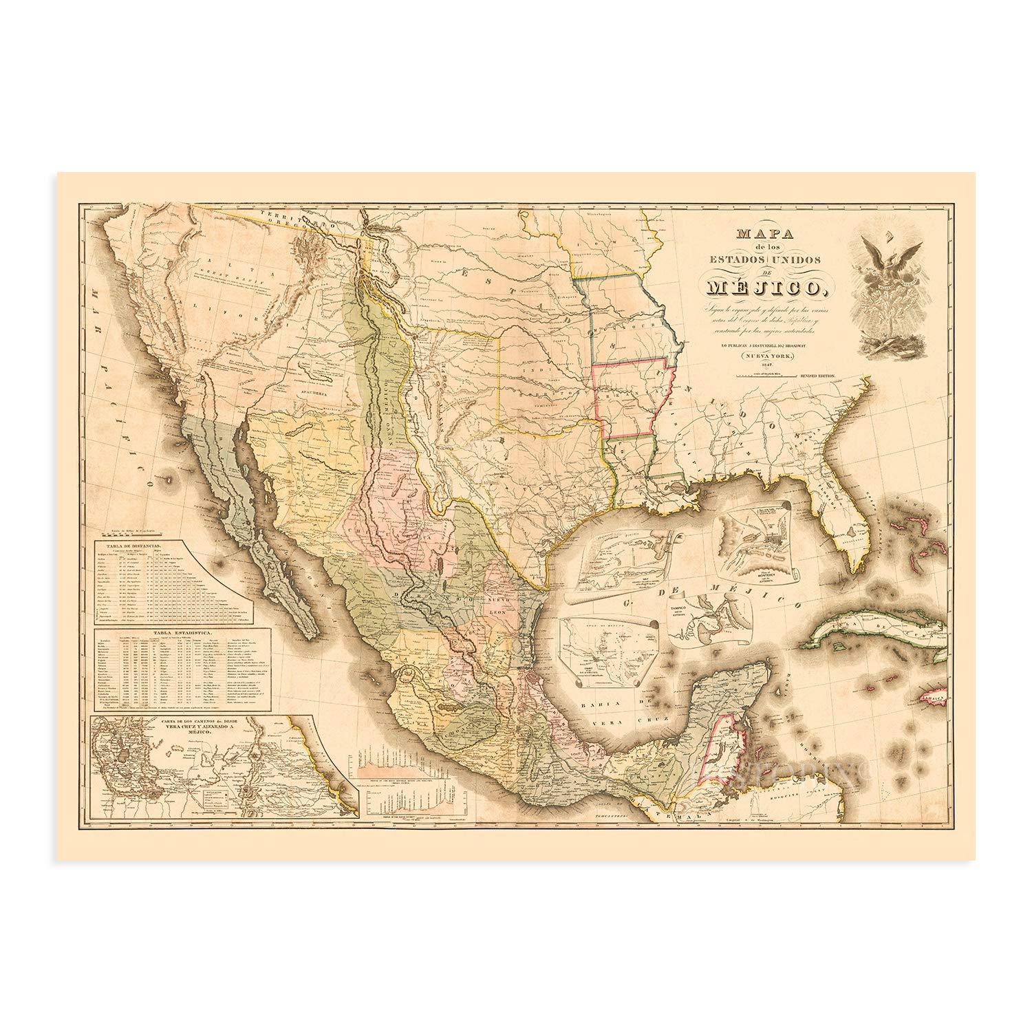HISTORIC PRINTS " Vintage 1847 Mexico Map Poster "