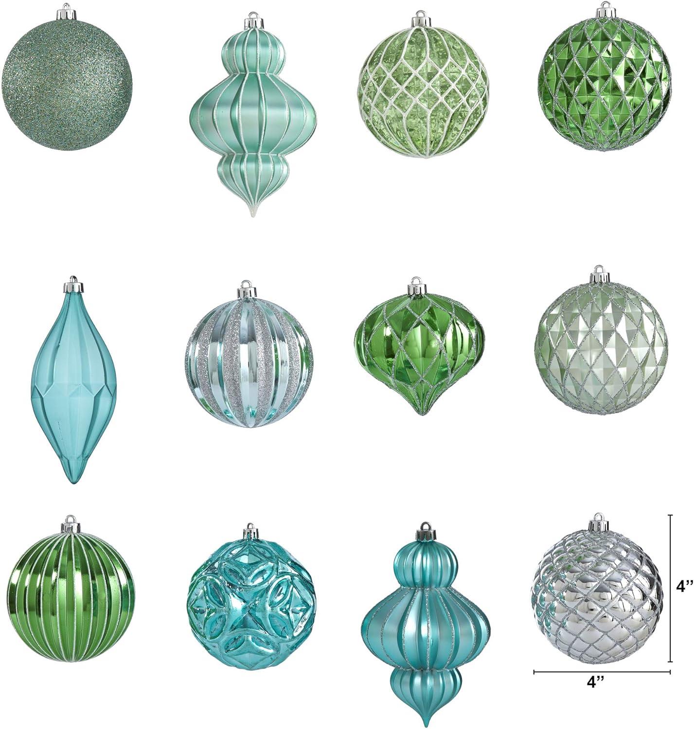 Nearly Natural Holiday Lux Shatterproof, 12 Count Christmas Tree Ornament Set