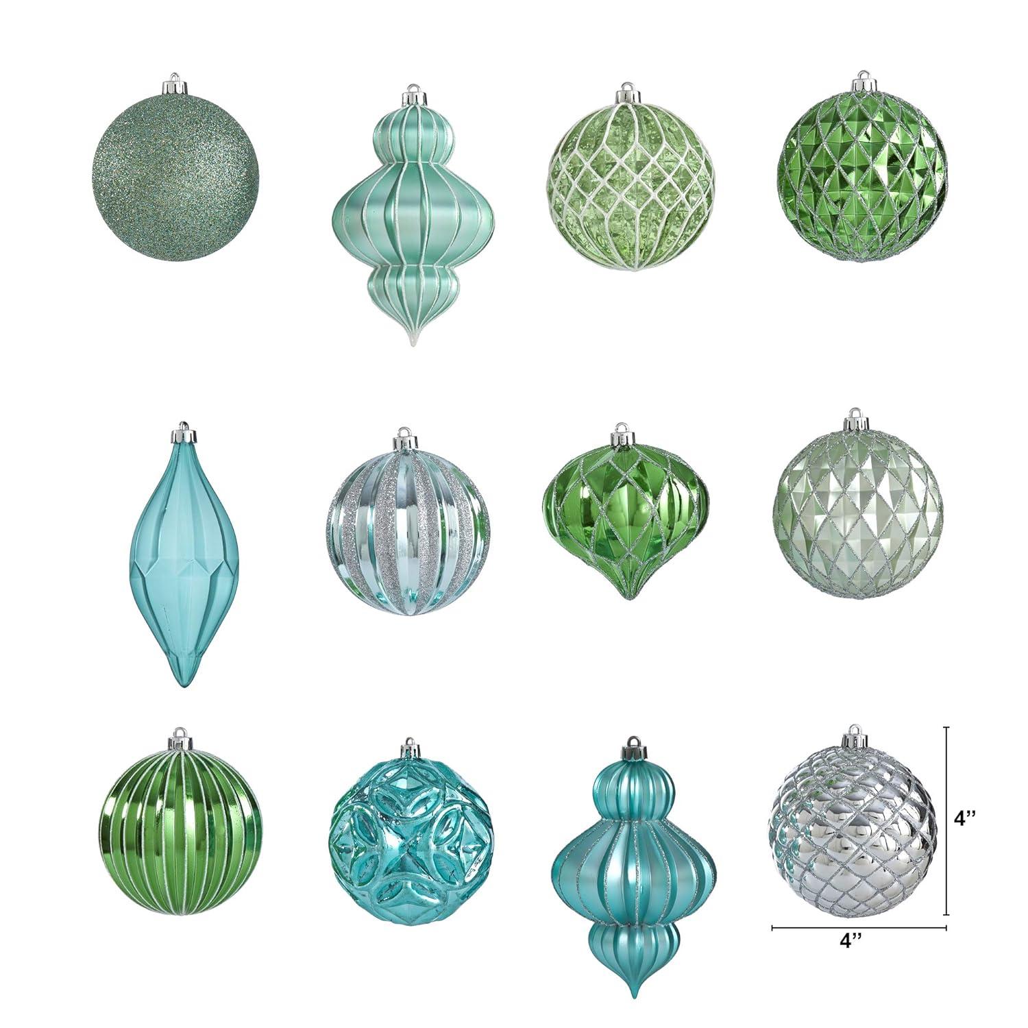 Nearly Natural Holiday Lux Shatterproof, 12 Count Christmas Tree Ornament Set