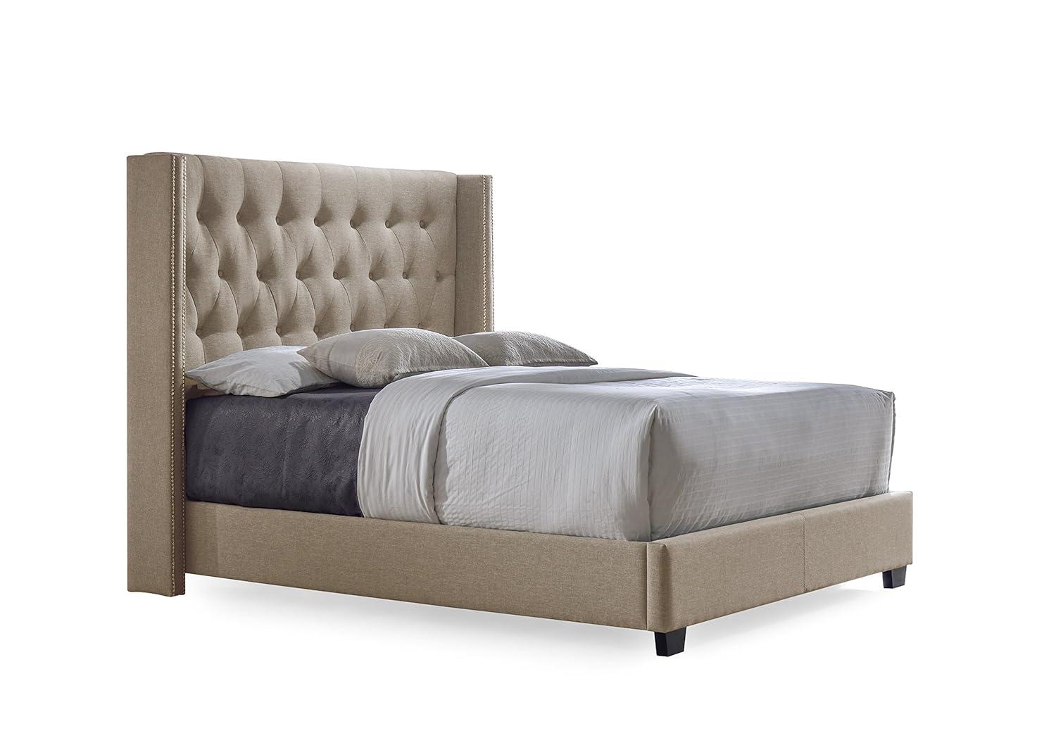 Baxton Studio Katherine Wingback Fabric Standard Bed with Nailhead Trim, Gray