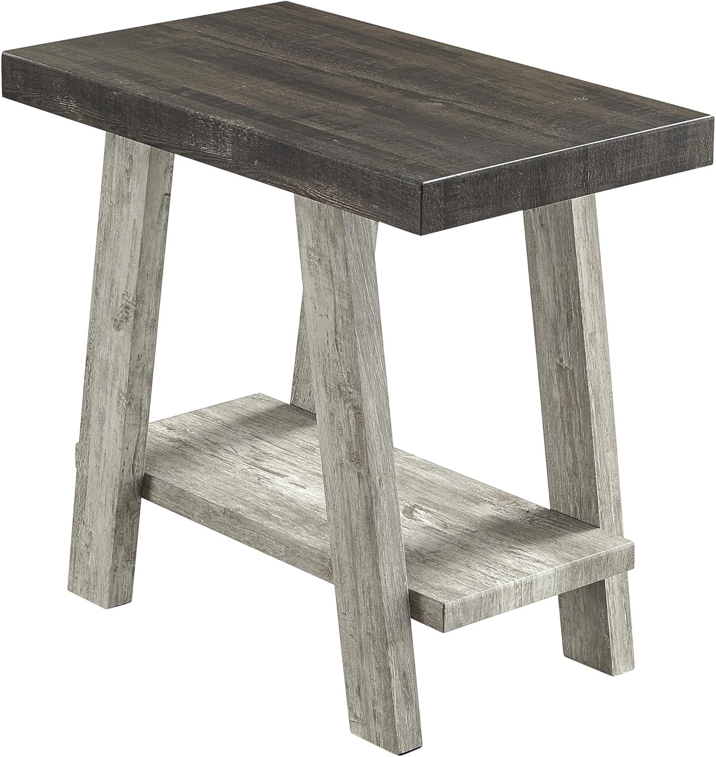 Roundhill Furniture Athens Contemporary Two-Tone Wood Shelf Side Table in Weathered Walnut and Gray