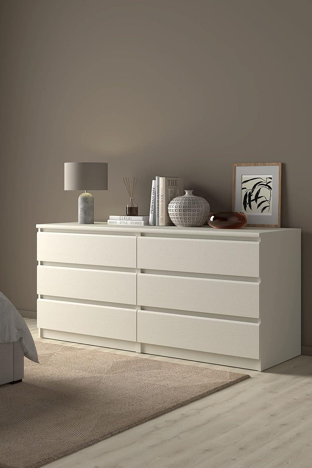 Tvilum Scottsdale 6 Drawer Double Dresser for Adults, White Woodgrain