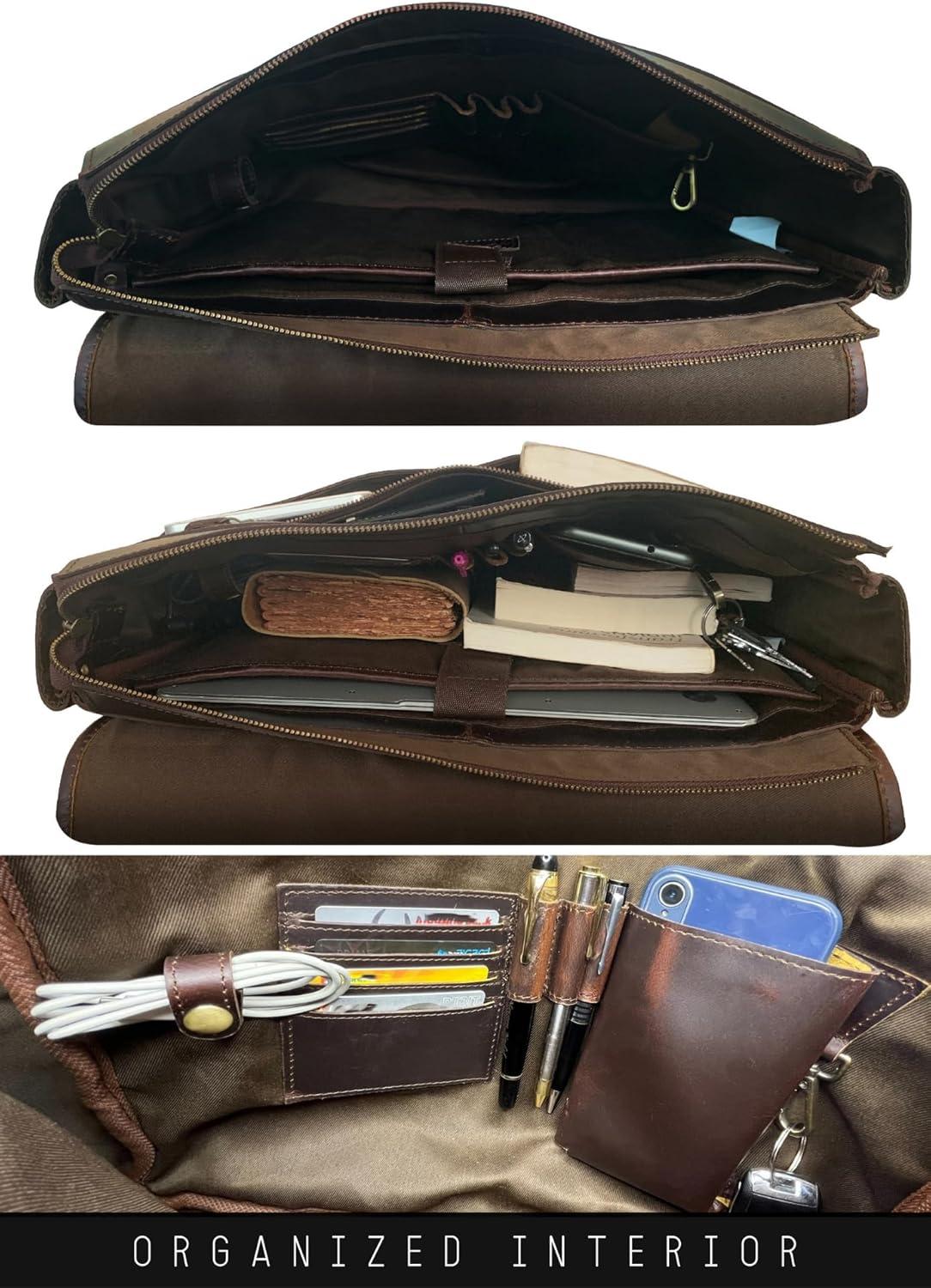 Leather Laptop Bag for Men 16" Messenger Shoulder Computer Satchel Business Office Crossbody Work Bag by Rustic Town, Mulberry