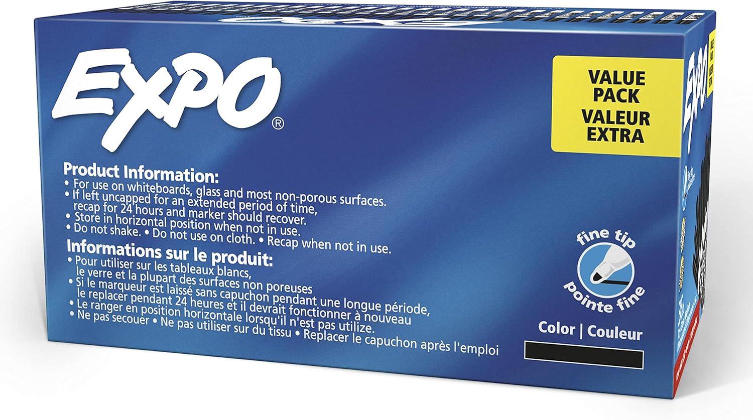 Expo 36ct Lo Odor Fine Point Markers Black: Thin Black Dry Erase, Art & Office, 6+ Years, 36 Pack