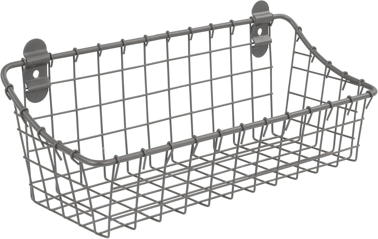 Small Gray Steel Wall-Mounted Decorative Basket