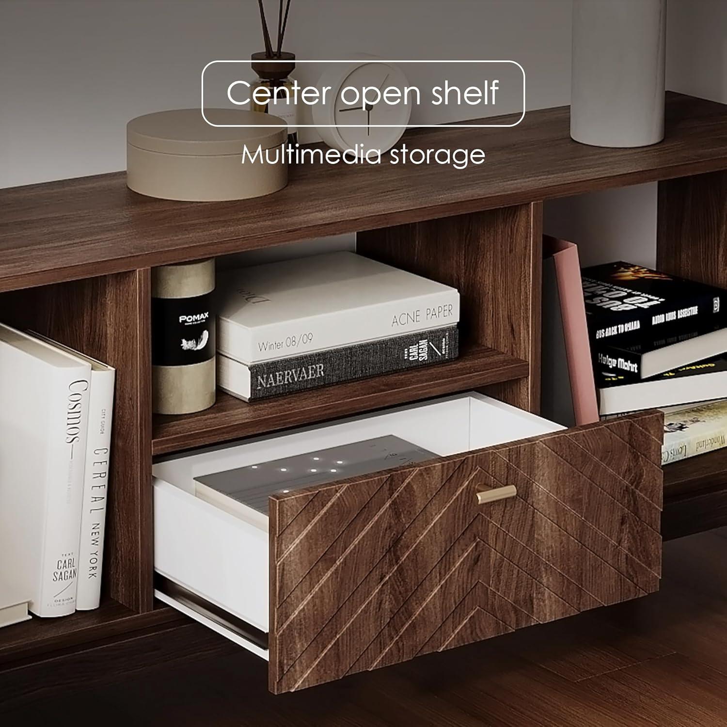 Living Skog  Alba Beige TV Stand Console with Drawer Fits TV's up to 65 in. with Wood Legs Mid Century Modern Design Beige Laminate Up to 240 lbs