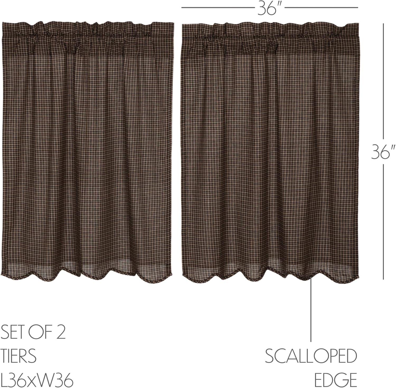 VHC Brands Kettle Grove Plaid Cotton Scalloped 72'' W Cafe Curtain in (Set of 2)