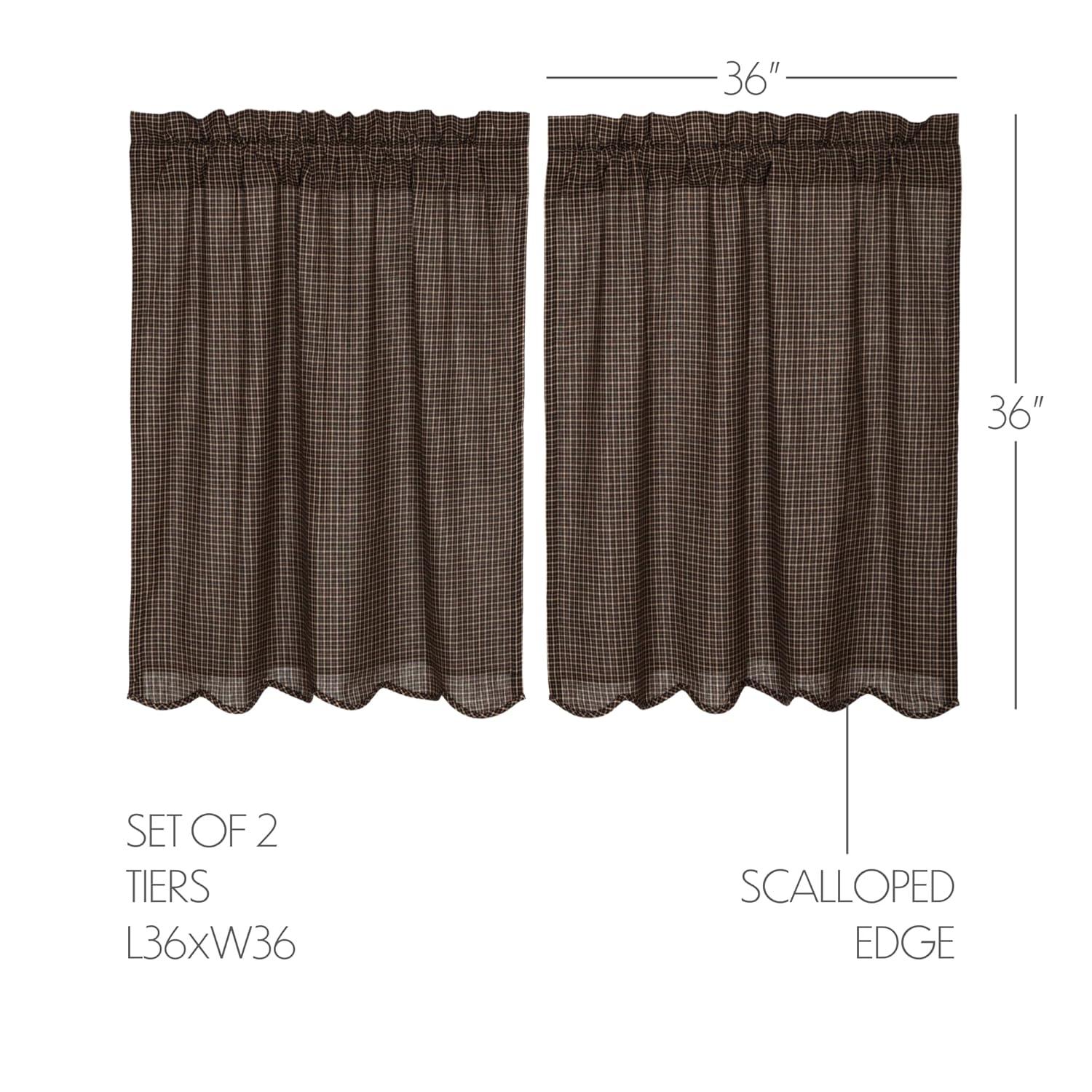 VHC Brands Kettle Grove Plaid Cotton Scalloped 72'' W Cafe Curtain in (Set of 2)