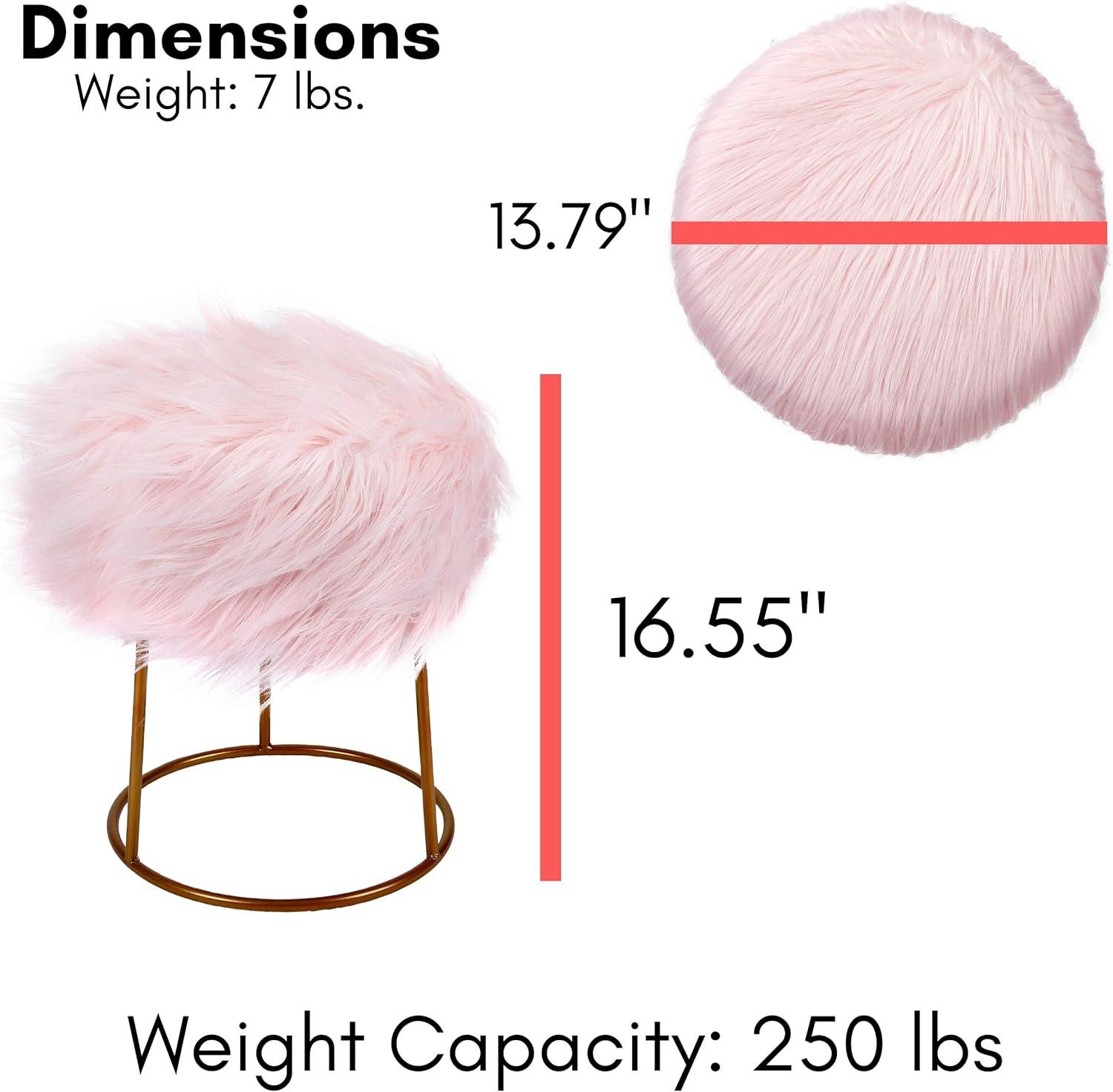 BirdRock Home Round Pink Faux Fur Foot Stool Storage Ottoman with Pale Gold Legs