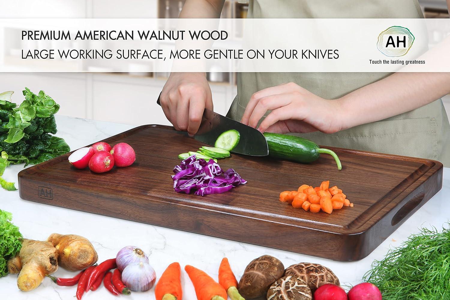 Large Walnut Wood Cutting Board with Juice Groove and Handles