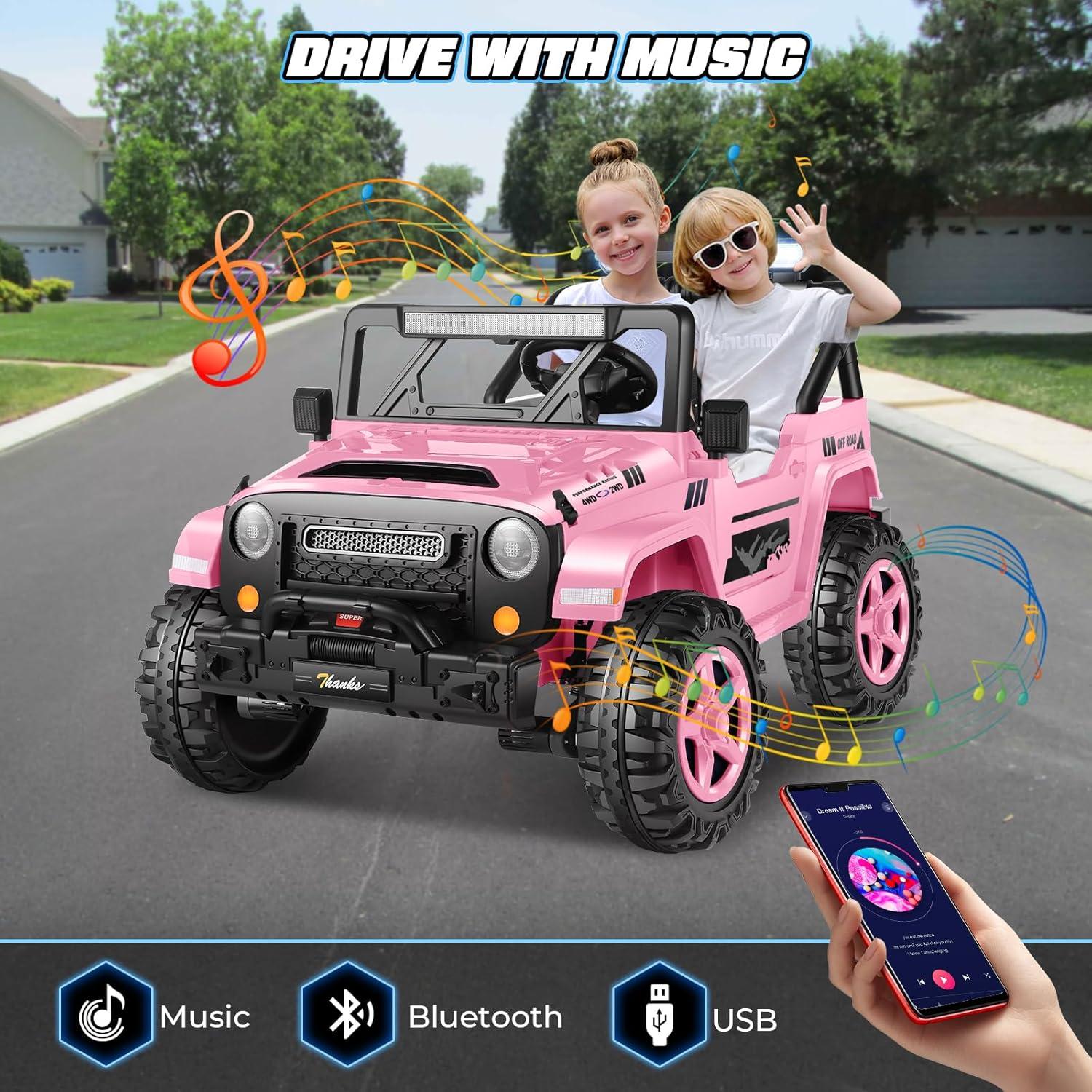 Ancheer 24V 4WD//2WD Ride On Jeep Truck,2 Seater Kids UTV With 4X200w Powerful Engine,Remote Control,Bluetooth,20 Wide Seat,Vehicles for Kids Toddlers