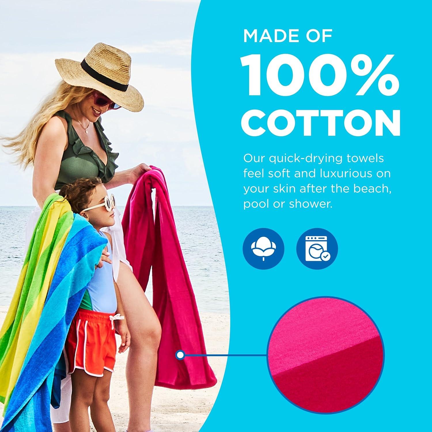 Kaufman - Ultrasoft, Plush ,100% Combed Ring Spun Yarn dye Cotton Velour Tonal Stripe Oversized 30”x60” Highly Absorbent, Quick Dry, Colorful Striped Beach, Pool and Bath Towel. (12)