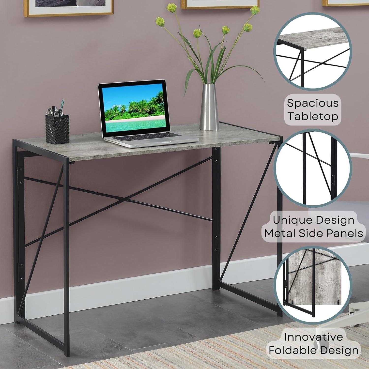 Convenience Concepts 29.50 inches Tall Xtra Folding Desk, Faux Birch/Black, All ages