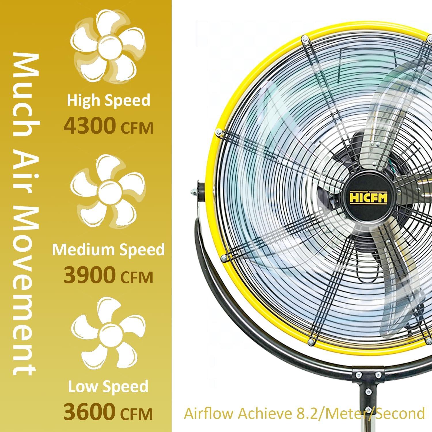 20" Yellow Aluminum Pedestal Fan with Adjustable Height