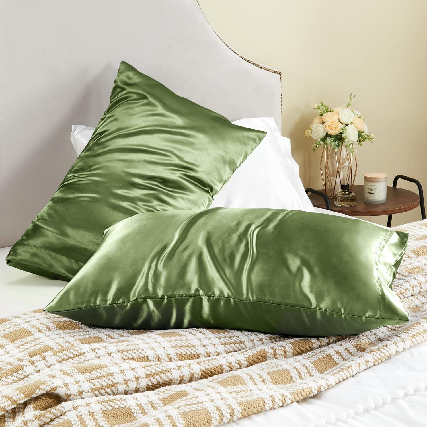 Matoen 2 Pack Satin Standard Pillowcases for Hair and Skin, Luxurious and Silky Pillow Cases with Envelope Closure, 20x30 inches