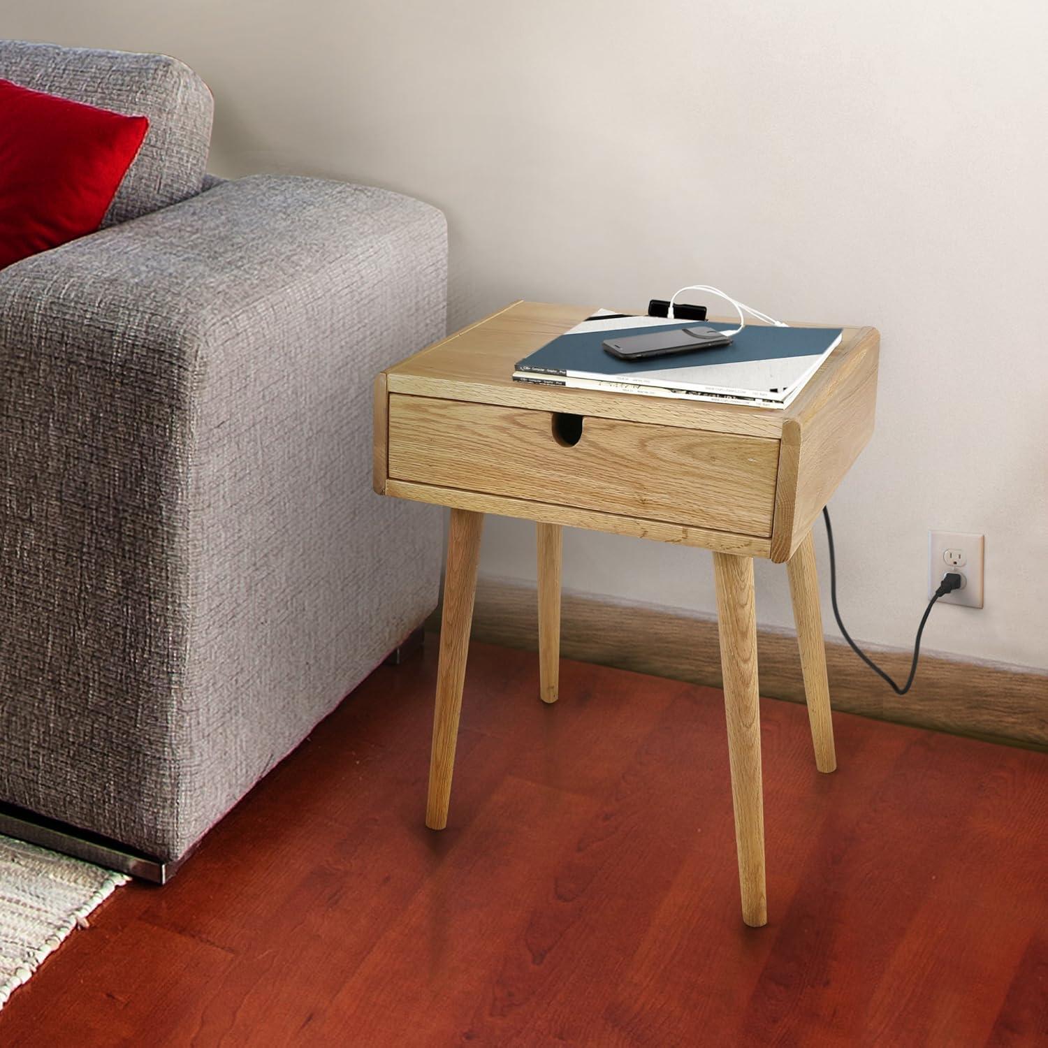 Freedom Nightstand/End Table with USB Ports Made of Solid Oak