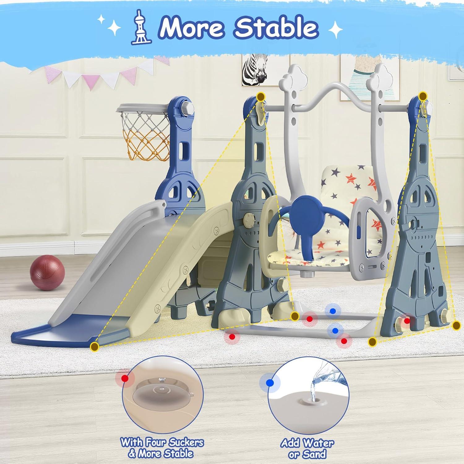 Suteck 4 in 1 Toddler Slide, Kids Slide with Climber and Swing Outdoor Indoor Slide Playset