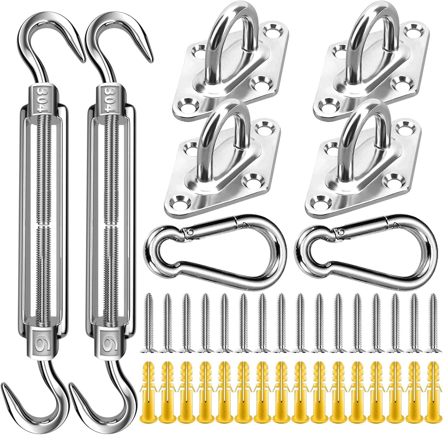 NOGIS Shade Sail Hardware, 6 Inch 304 Marine Grade Stainless Steel Sun Shade Hardware Kit for Triangle/Rectangle/Square Sun Shade Sails Installation (40 PCS)