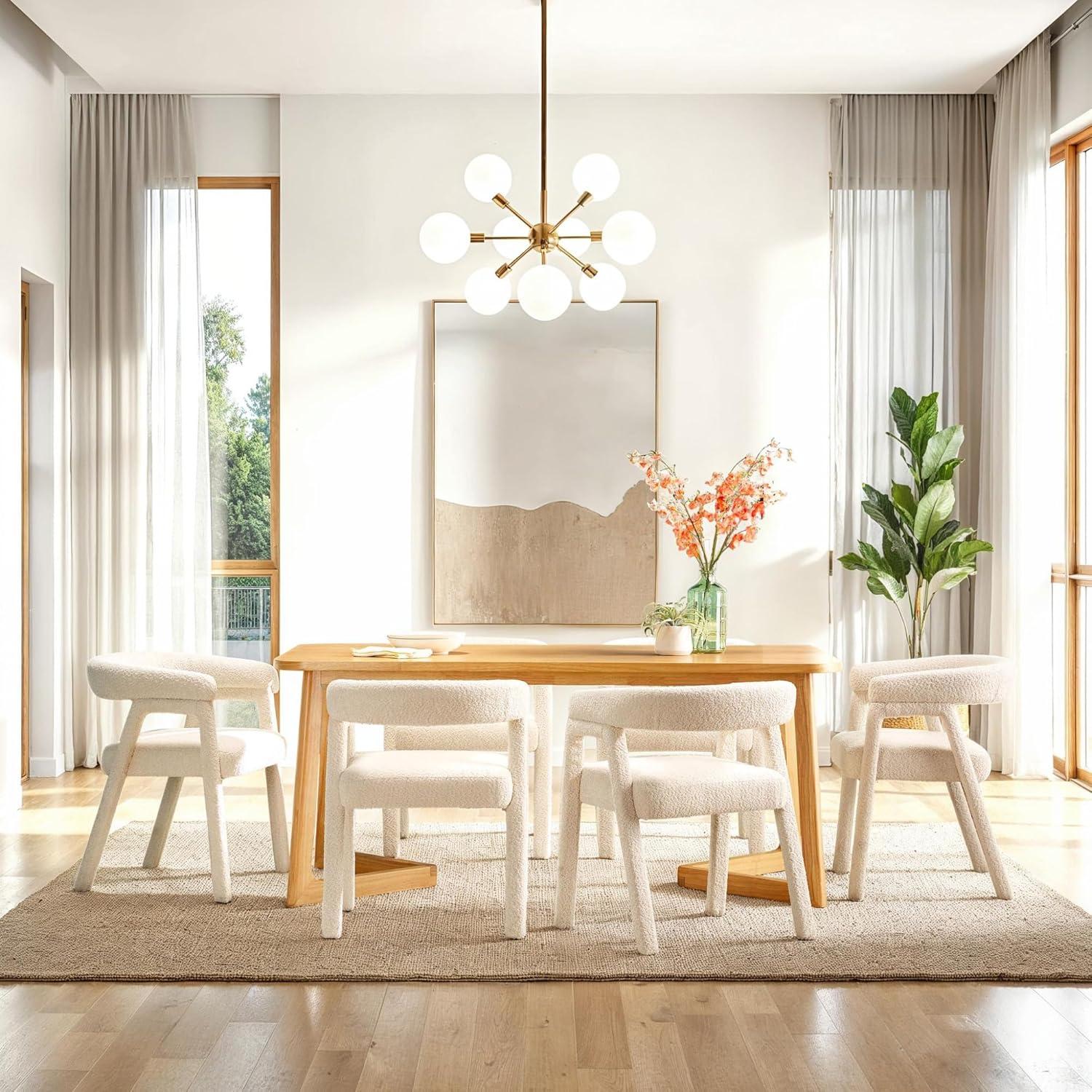 Modern Rectangle Solid Wood Veneer Dining Table for 6 with Geometric Leg Design