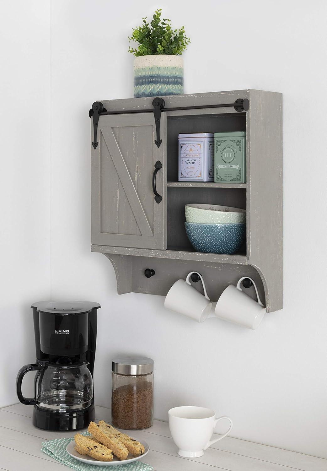 Kate and Laurel Cates Farmhouse Cabinet Wall Organizer with Sliding Barn Door and 3 Knobs, 18 x 8 x 20, Gray, Shabby-Chic Farmhouse-Inspired Mail and Key Holder for Wall