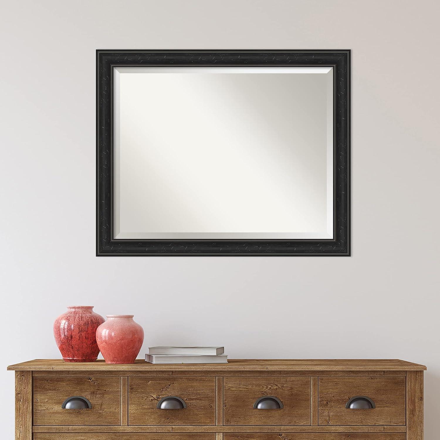 Amanti Art Beveled Bathroom Wall Mirror - Shipwreck Black Narrow Frame Outer Size: 32 x 26 in