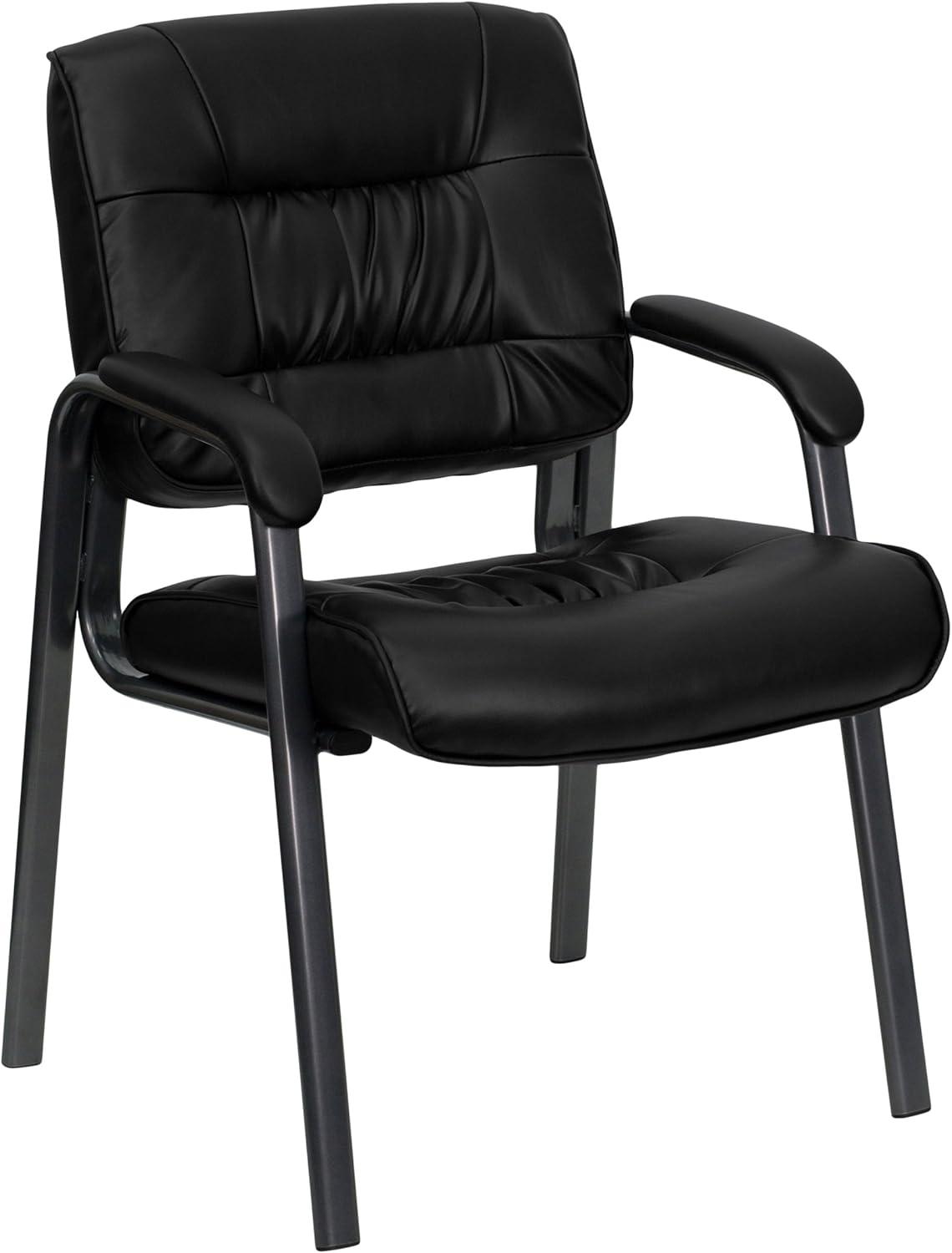 Black Leather Executive Side Chair with Titanium Frame