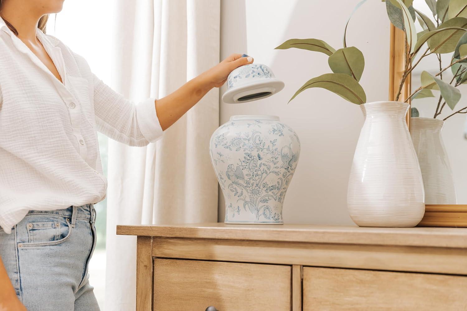 OneWorld Memorials Ceramic Cremation Urn for Adult Human - Large Memorial - Holds Up to 200 Cubic Inches of Ashes - Blue Bird Ceramic Funeral Urns