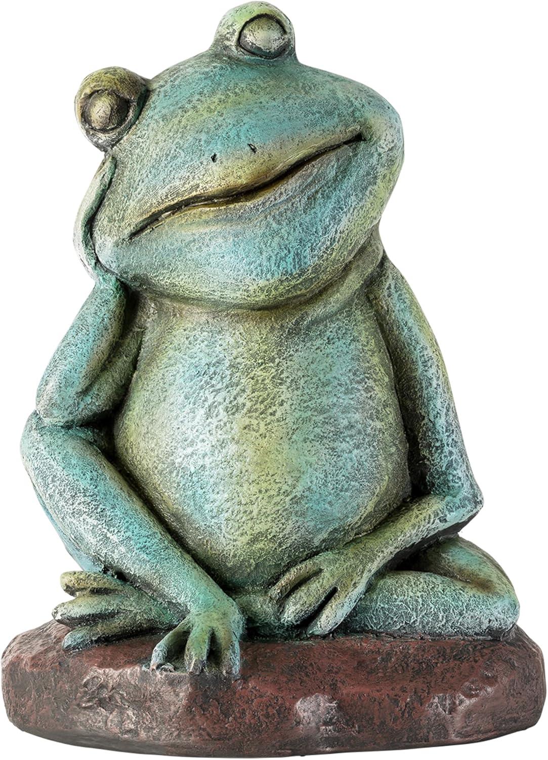 15" Magnesium Oxide Pensive Frog Statue - Alpine Corporation: Garden Decor, Zen722 Collection