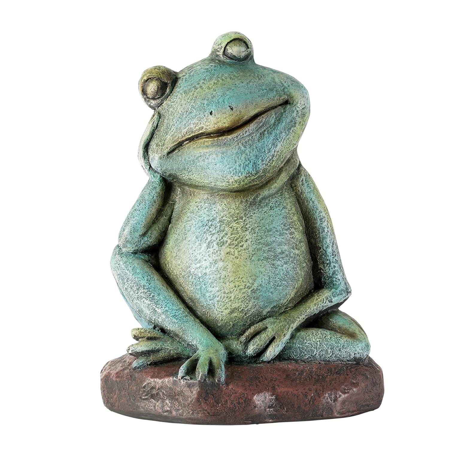 15" Magnesium Oxide Pensive Frog Statue - Alpine Corporation: Garden Decor, Zen722 Collection