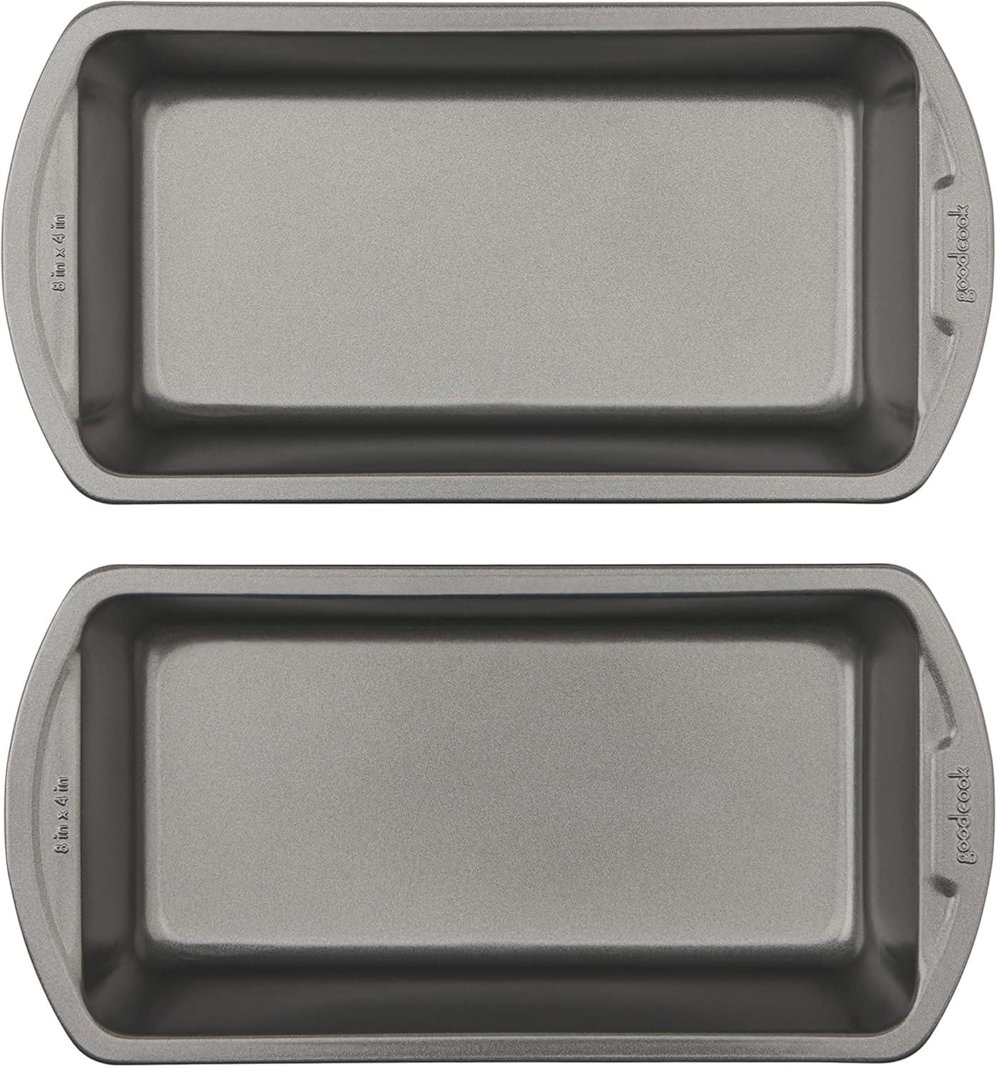 GoodCook Set of 2 Medium 8" x 4" Nonstick Steel Bread Loaf Pans, Gray