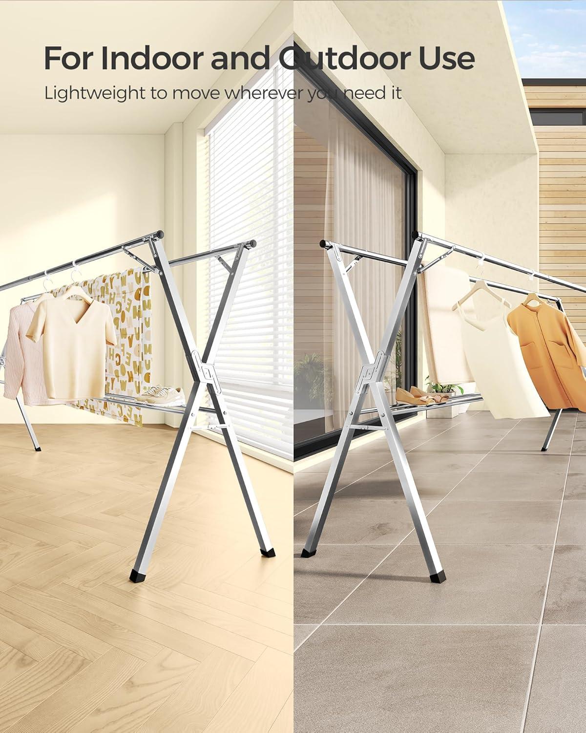 Clothes Drying Rack, Heavy-Duty Laundry Drying Rack, 52.4-78.7 Inches Extendable, Foldable Freestanding Airer, Stainless Steel, for Indoor Outdoor Use, Dove Gray ULLR902E01