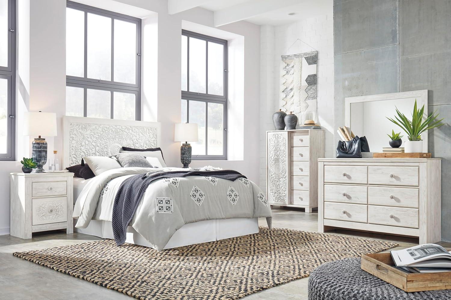 Paxberry Two Drawer Nightstand White Wash - Signature Design by Ashley: Traditional Style, USB Port, Storage Function