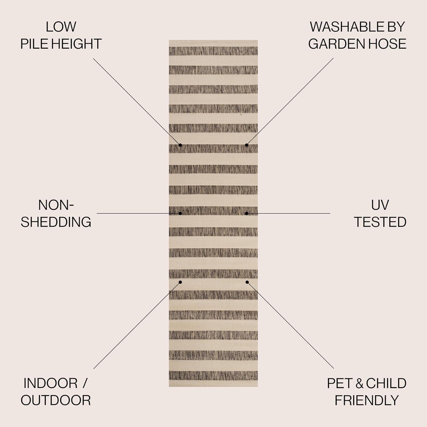 2'x8' Aveiro Wide Stripe Indoor/Outdoor Runner Rug, Beige/Brown - JONATHAN Y