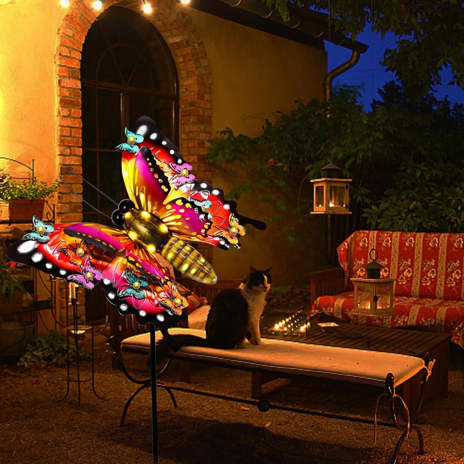 Solar Garden Lights Outdoor Decor,Metal Large 41" Solar Butterfly Garden Decor,Waterproof Butterfly Decoration Decorative Stakes Lights,Gardening Gifts For Mom Women,Fairy Accessories For Yard Lawn