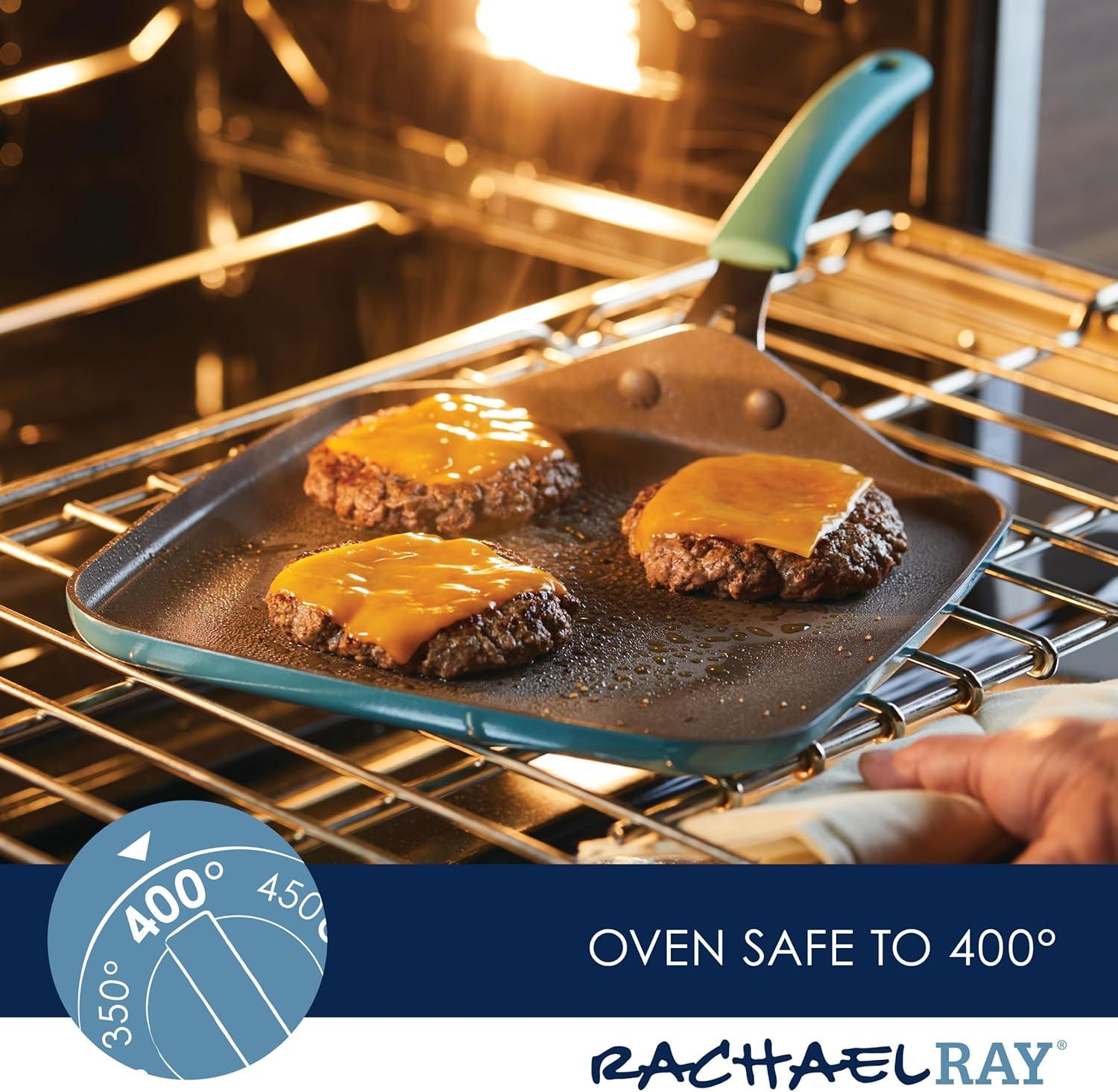 Rachael Ray Rachael Ray Cook + Create Aluminum Nonstick Square Stovetop Griddle Pan, 11-Inch