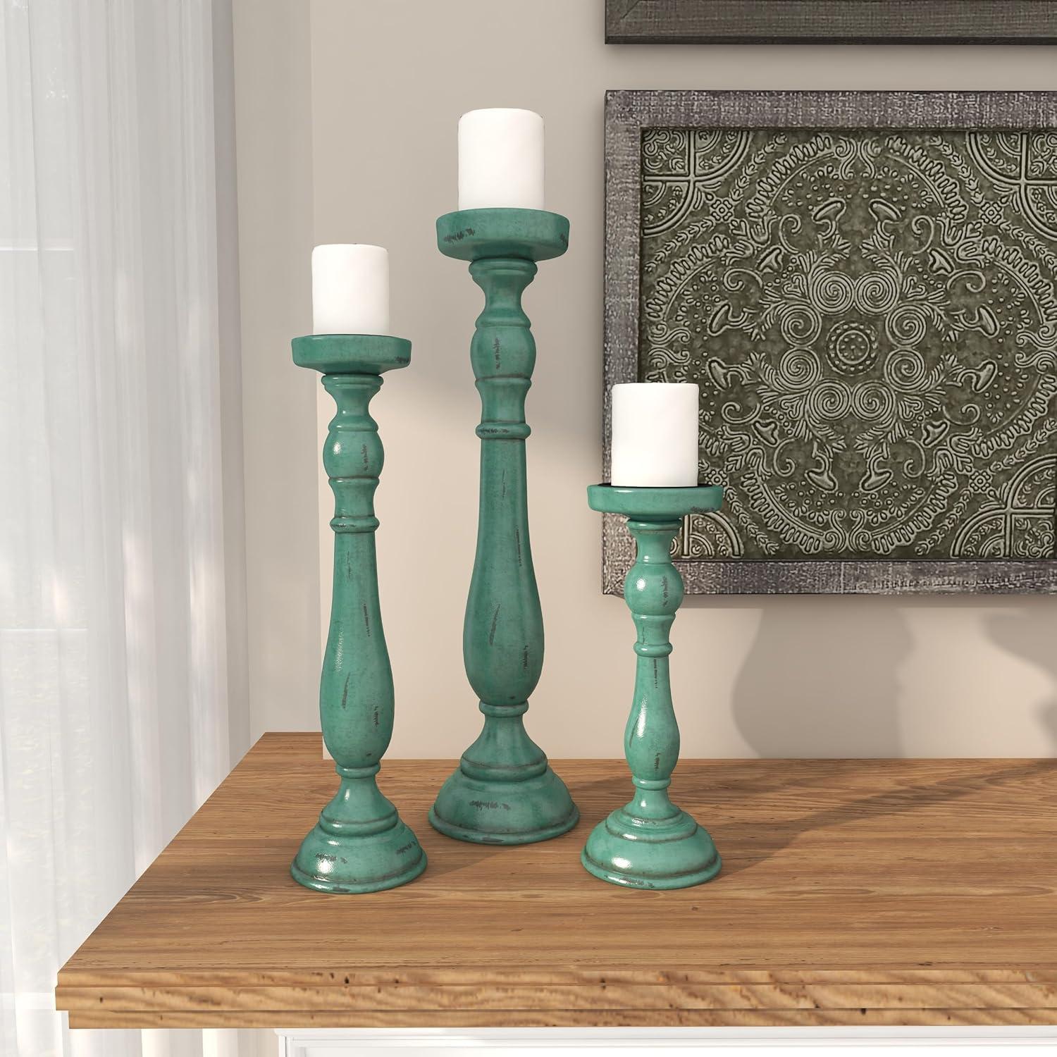 3 Piece Wood Tabletop Candlestick Set