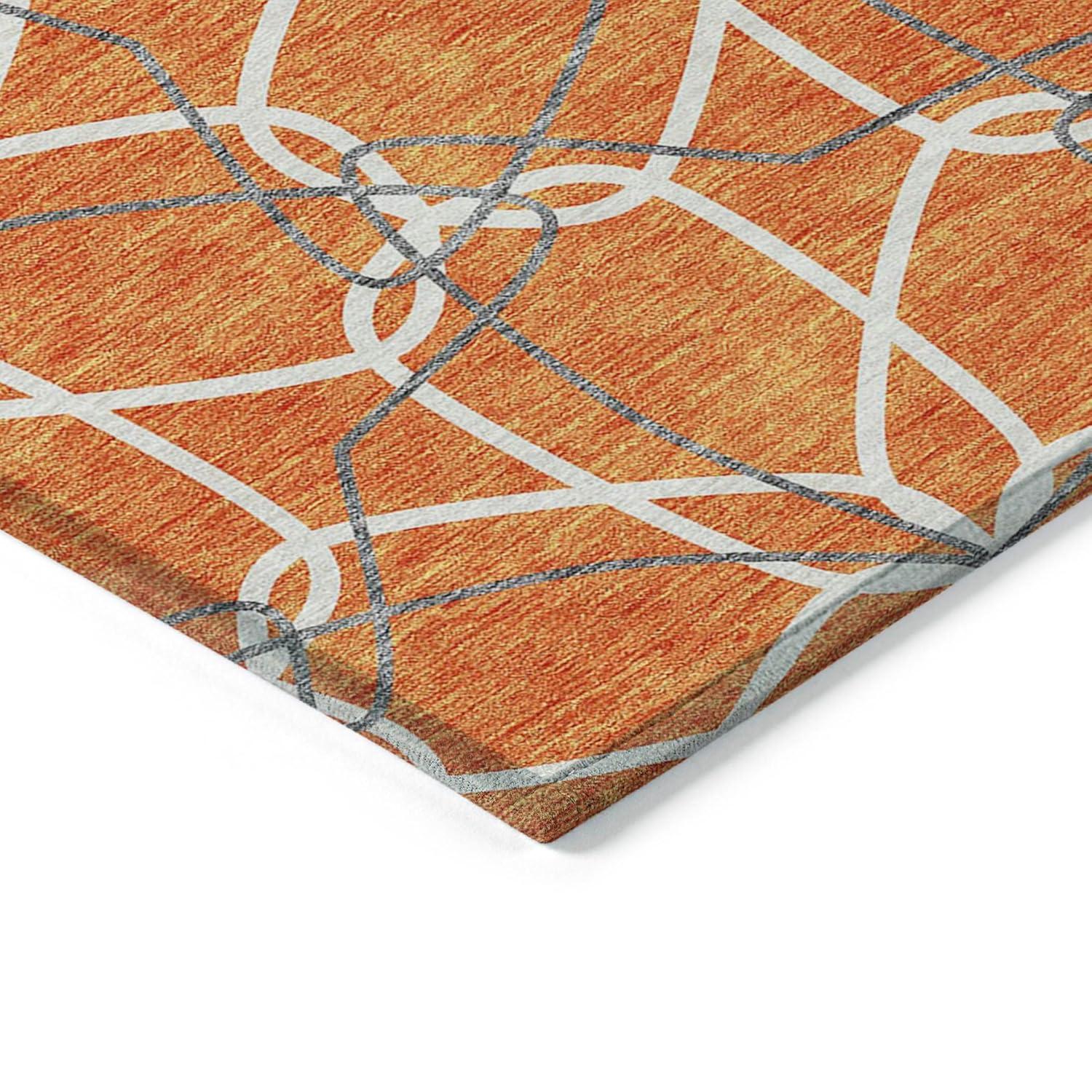 Orange Geometric Synthetic Indoor/Outdoor Washable Rug 2'6" x 3'10"