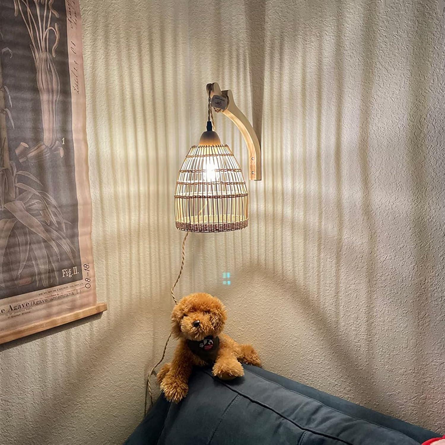 Bay Isle Home™ Cateno Bamboo Wall Sconces Set Of Two Plug In, Boho Wall Lamp With Plug In Cord, Farmhouse Wall Light Fixtures With 9.84FT On/Off Switch Cord, Rattan Sconces Wall Lighting For Bedroom Living Room (Set of 2)