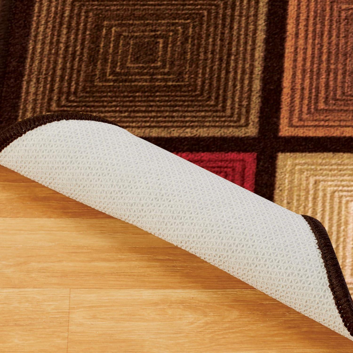 Collections Etc Optic Squares Runner Rug in Deep, Rich Hues - Skid-Resistant Backing Perfect for Hallway, 20" X 90"