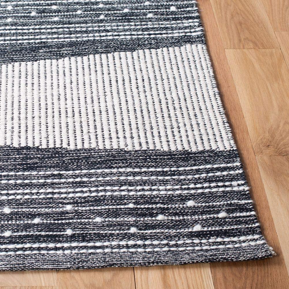 Striped Kilim STK521 Hand Woven Area Rug - Black/Ivory - 3'x5' - Safavieh.