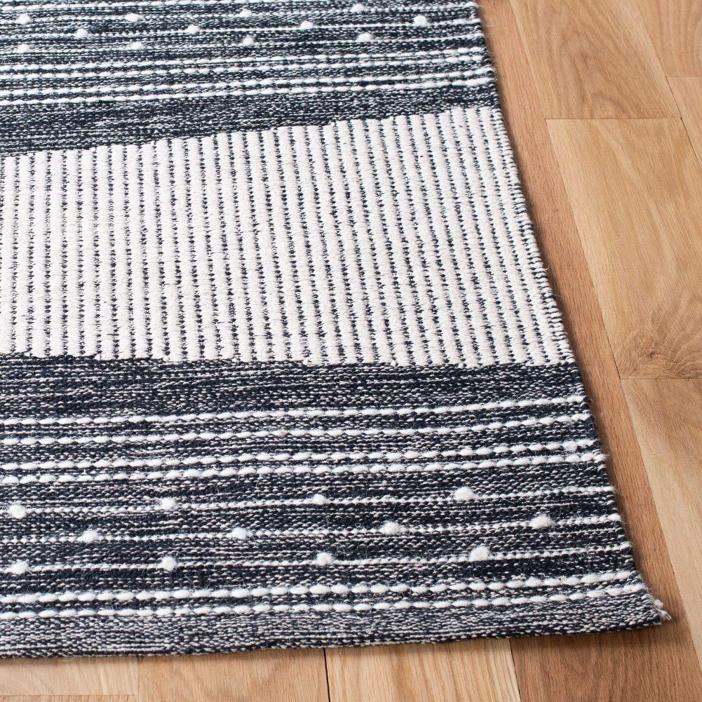 Striped Kilim STK521 Hand Woven Area Rug - Black/Ivory - 3'x5' - Safavieh.