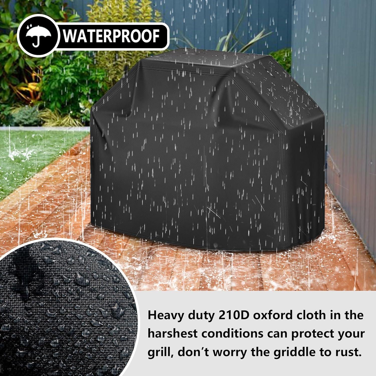 Outdoor Waterproof Grill Cover with Adjustable Hem Drawstring, 58 Inches Heavy Duty Barbecue Gas Grill Cover, Uv & Fade Resistant BBQ Cover for Char-Broil Nexgrill and More (58inch S Black)