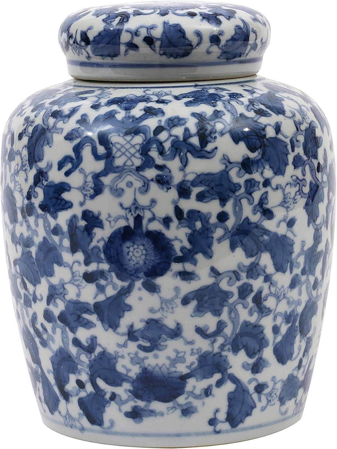 Decorative Ceramic Ginger Jar (8.25") - Blue/White - Storied Home