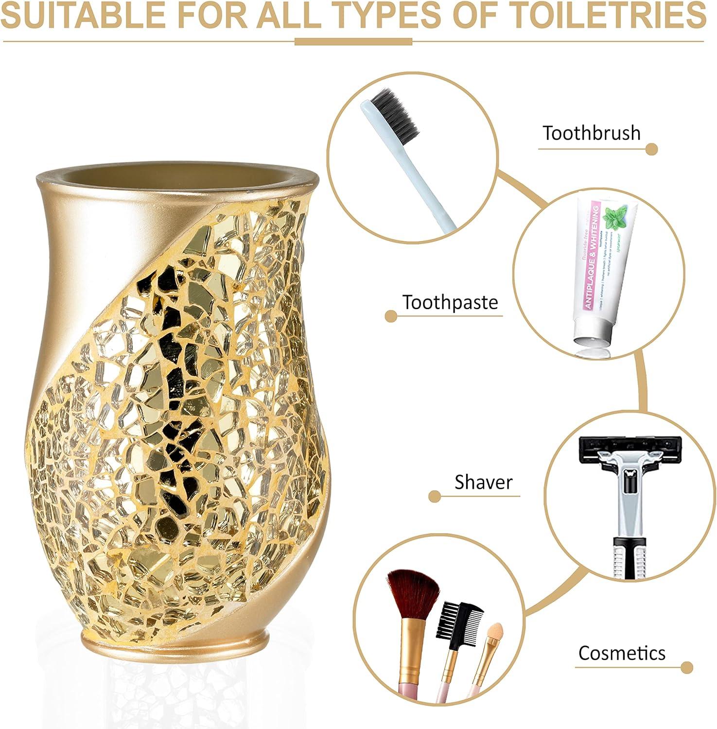 Champagne Gold Mosaic Resin Bathroom Tumbler