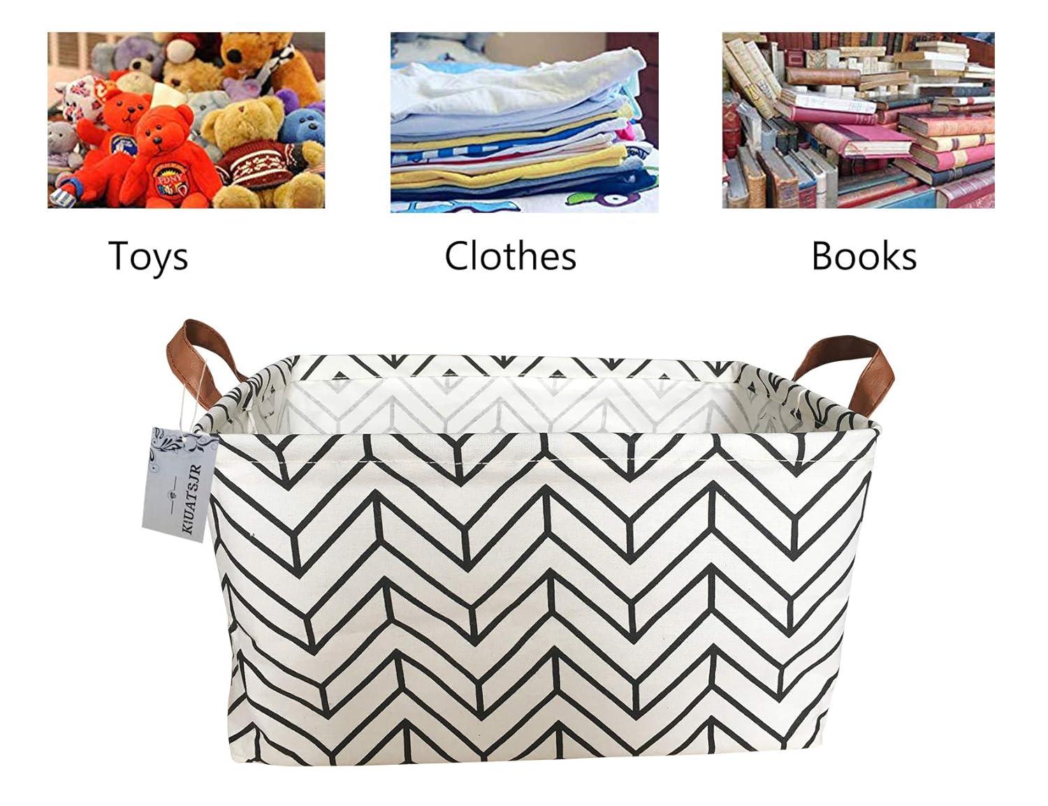 Rectangular Canvas Storage Bins,Waterproof Storage Basket,Collapsible Toy Organizer Bin with Handles for Clothes Storage, Kid's Toy & Book Storage (A Geometric)