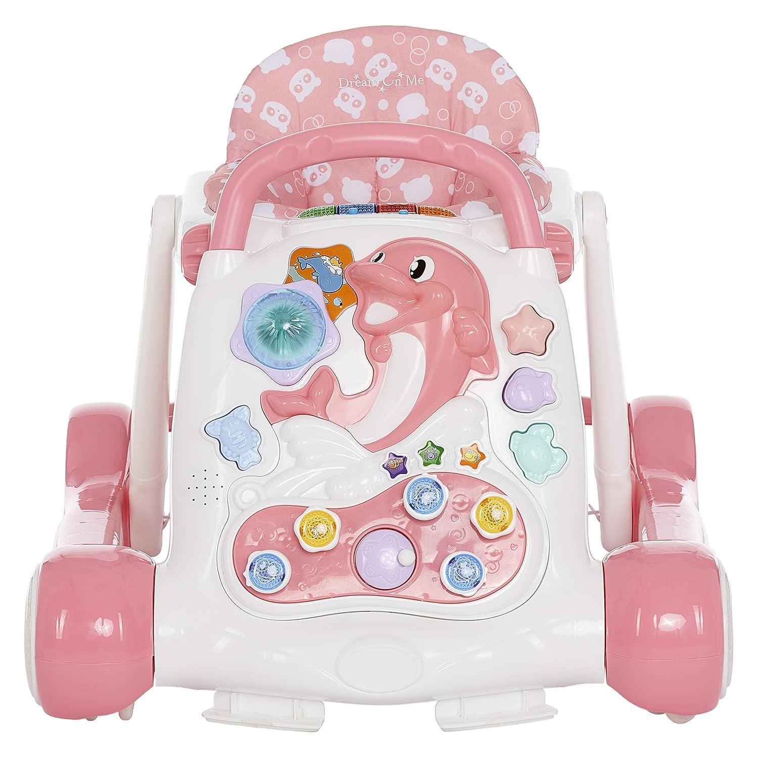 Pink Foldable Walker with Music and Adjustable Height