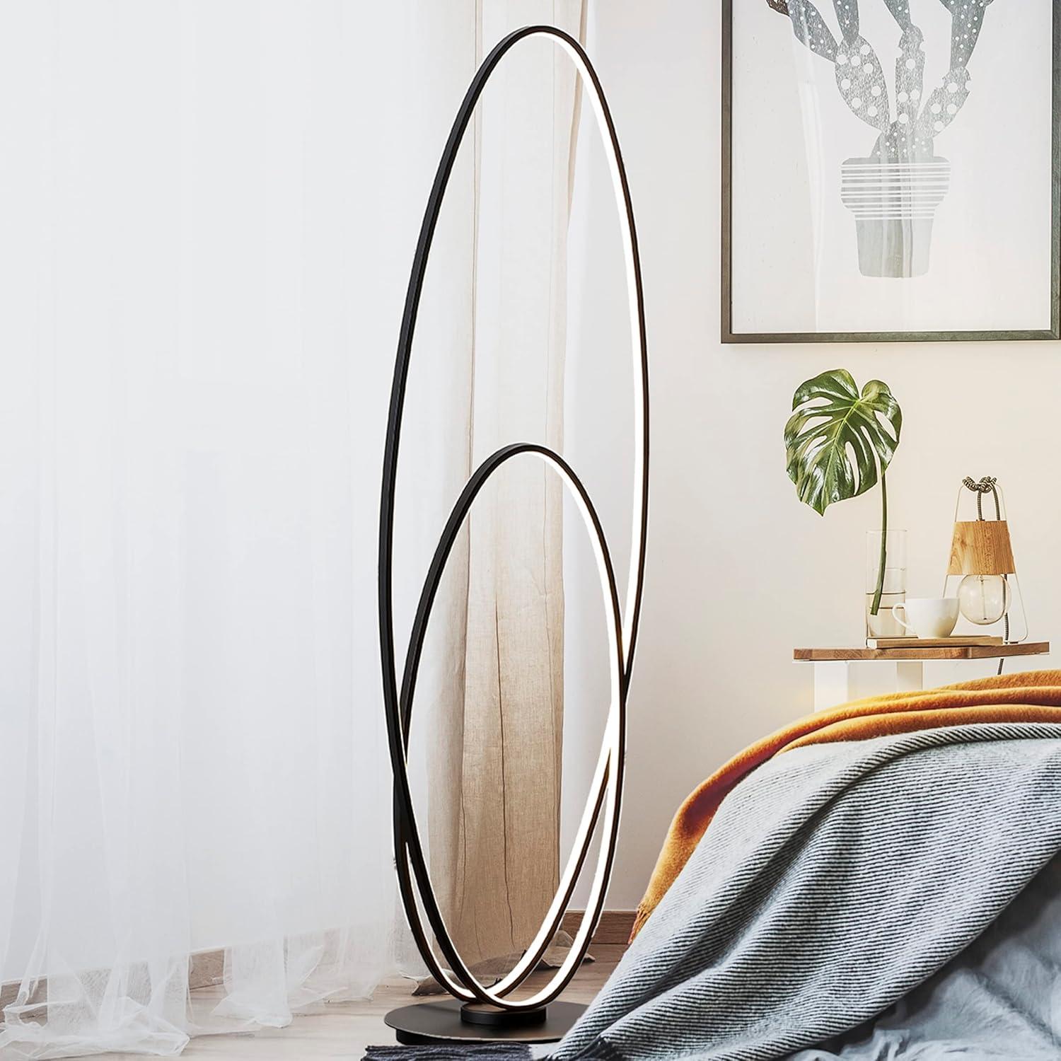 JONATHAN Y JYL9540A Looper 47" Metal Modern Contemporary Oval Dimmable Integrated LED Floor Lamp for living room, dinning room, bedroom, office, Black