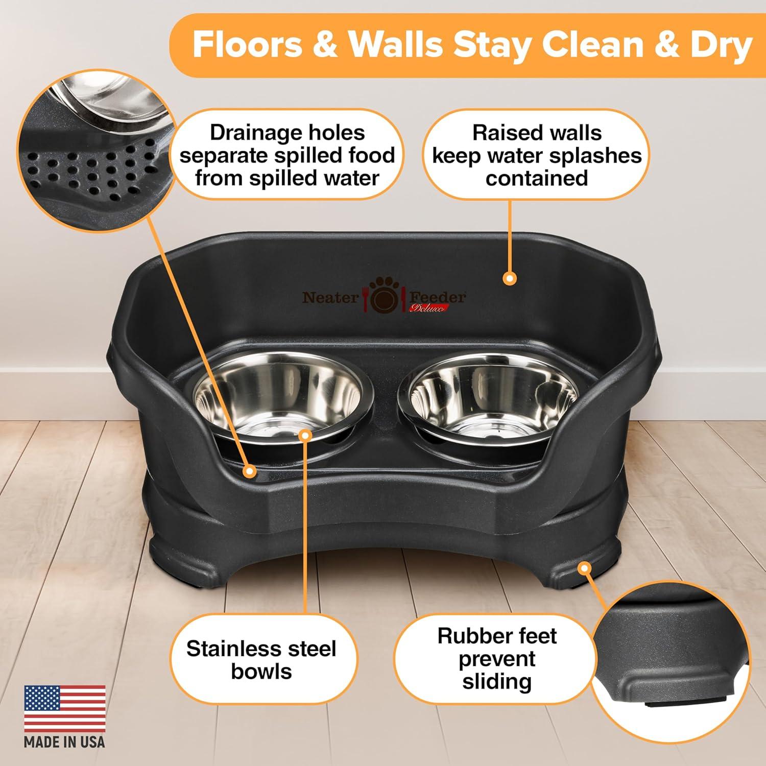 Neater Pets Neater Feeder Deluxe Mess-Proof Elevated Food & Water Bowls for Small Dogs, Black